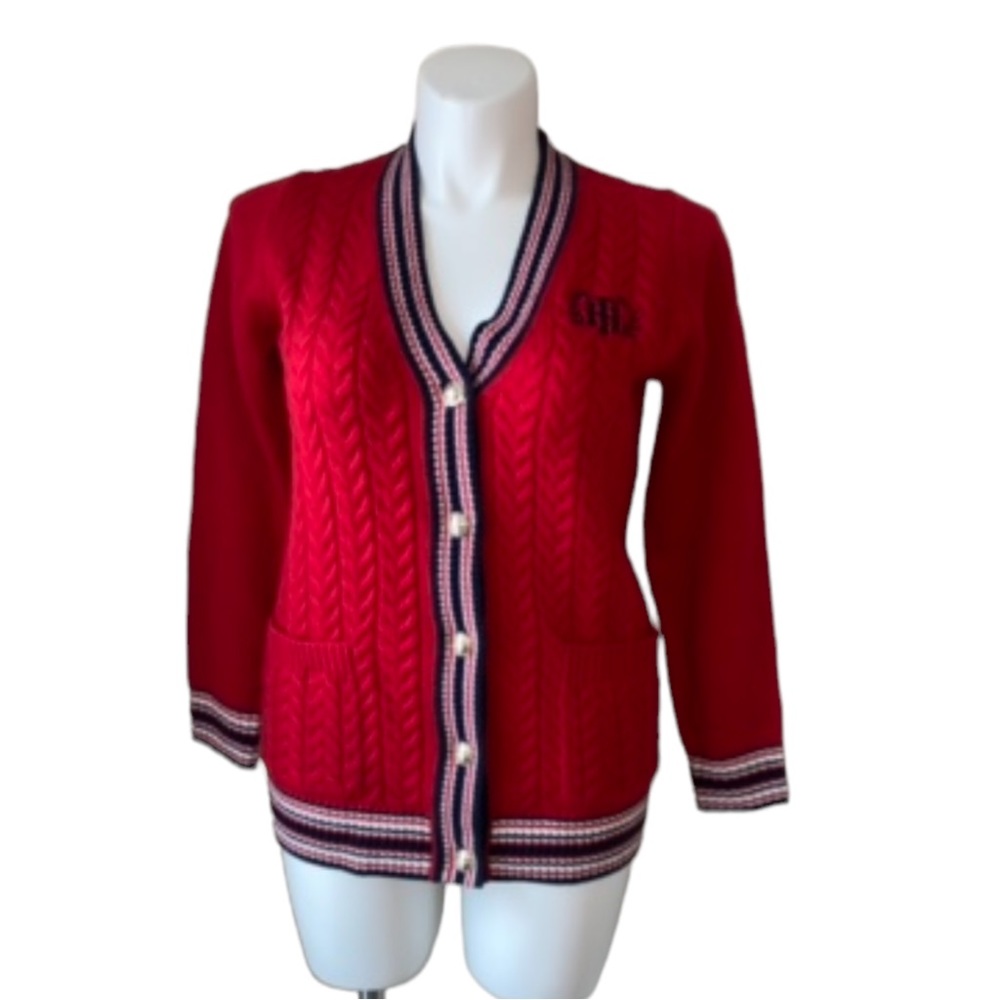 Tommy Hilifiger Cable Red Cardigan Small RUNS BIG